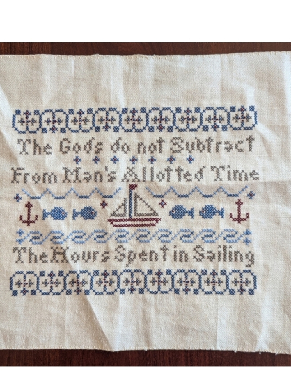 Finished Cross Stitch Project Sampler. Unframed